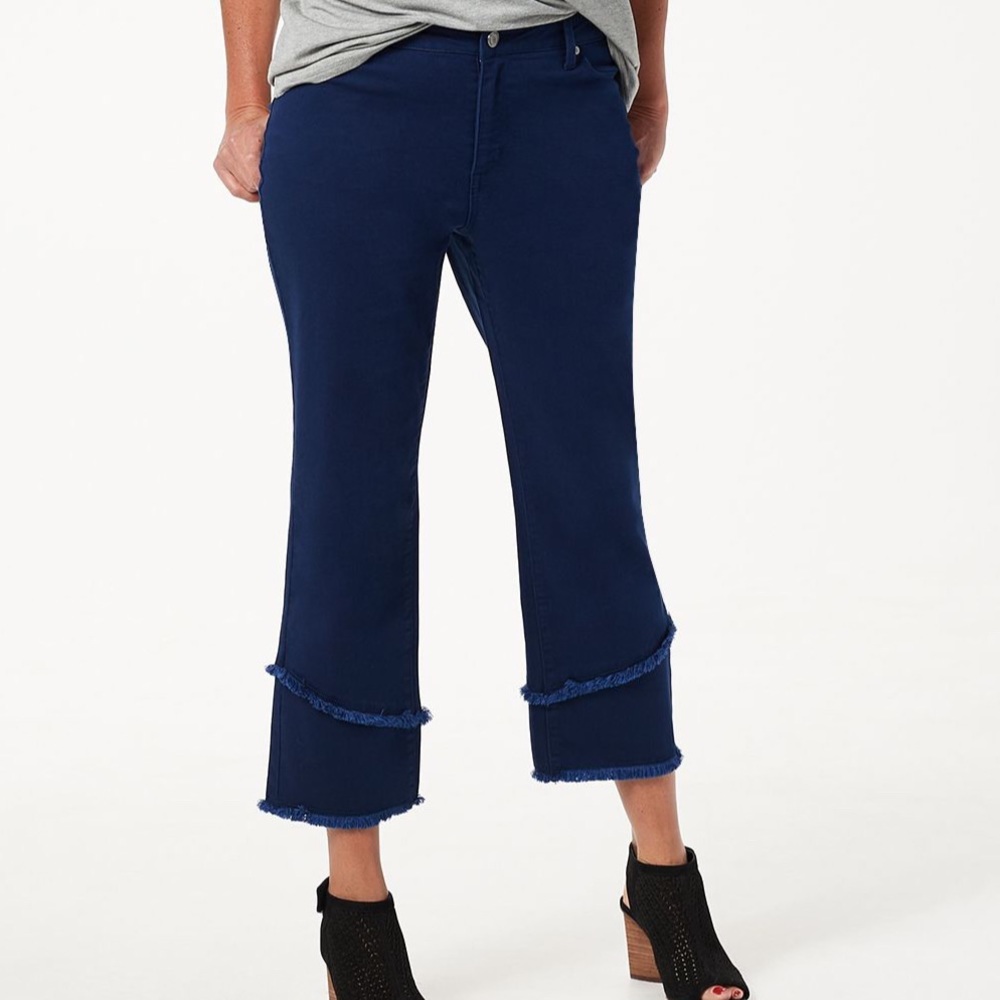 Dennis Basso Twill Straight-Leg Crop Fringe Pants